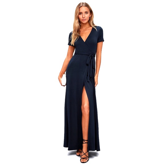 navy blue wrap maxi dress